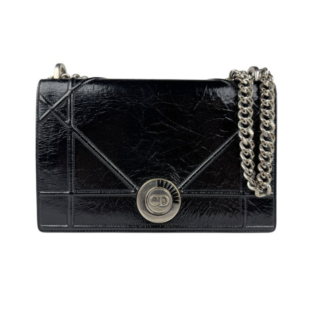 Christian Dior shoulder bag Diorama Patent Vernis leather black silver